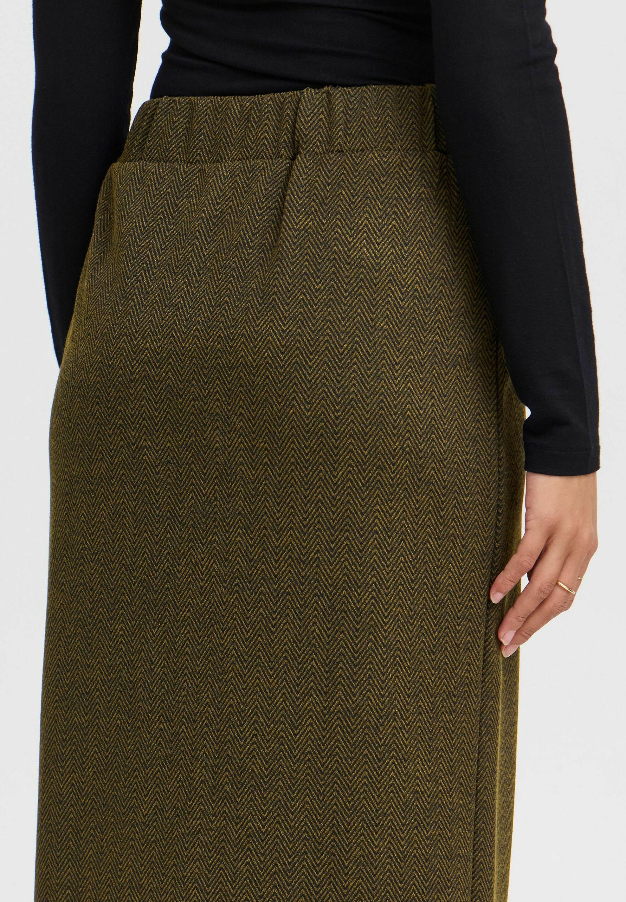 ICHI IHKATE JACQUARD LONG - A-lijn rok - zwarte hagedissenprint met visgraatmotief