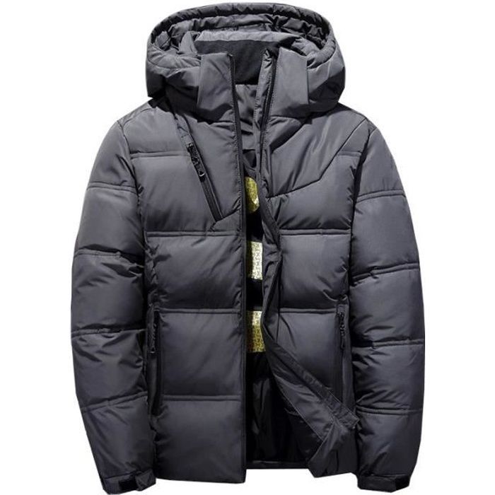 Men's Warm Winter Down Jacket, Duck Down, Solid Color, with Hood - Grey