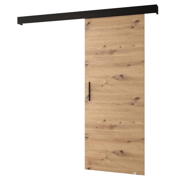 Schuifdeur - ABIKSMEBLE - Salwador 1 - 90 x 204 - Railafdekking - Gelamineerd hout - Zwart rooster - Zwarte handgreep
