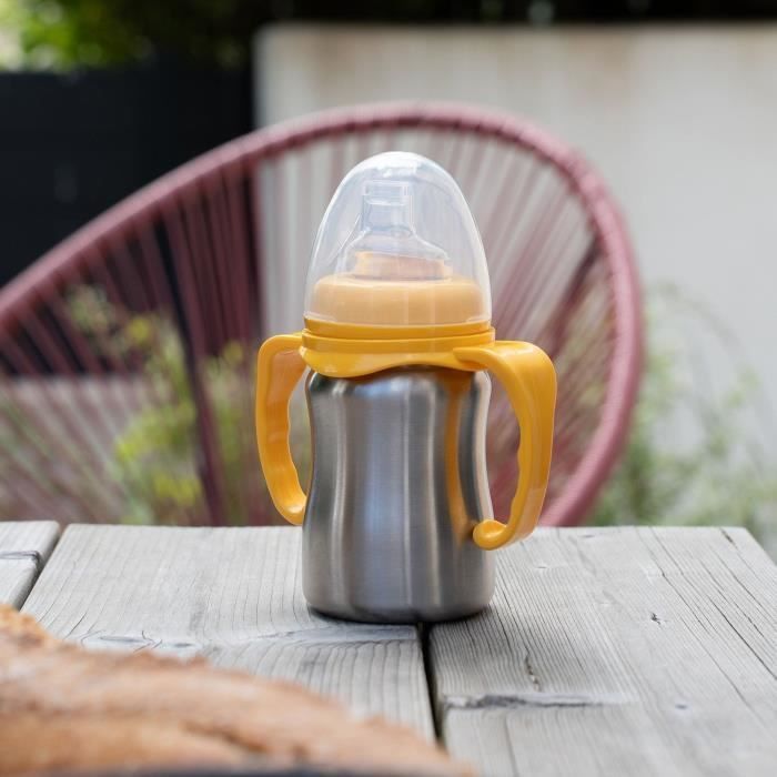 Thermobaby oefenbeker - roestvrij staal - 180 ml - mangogeel - ergonomisch en lekvrij