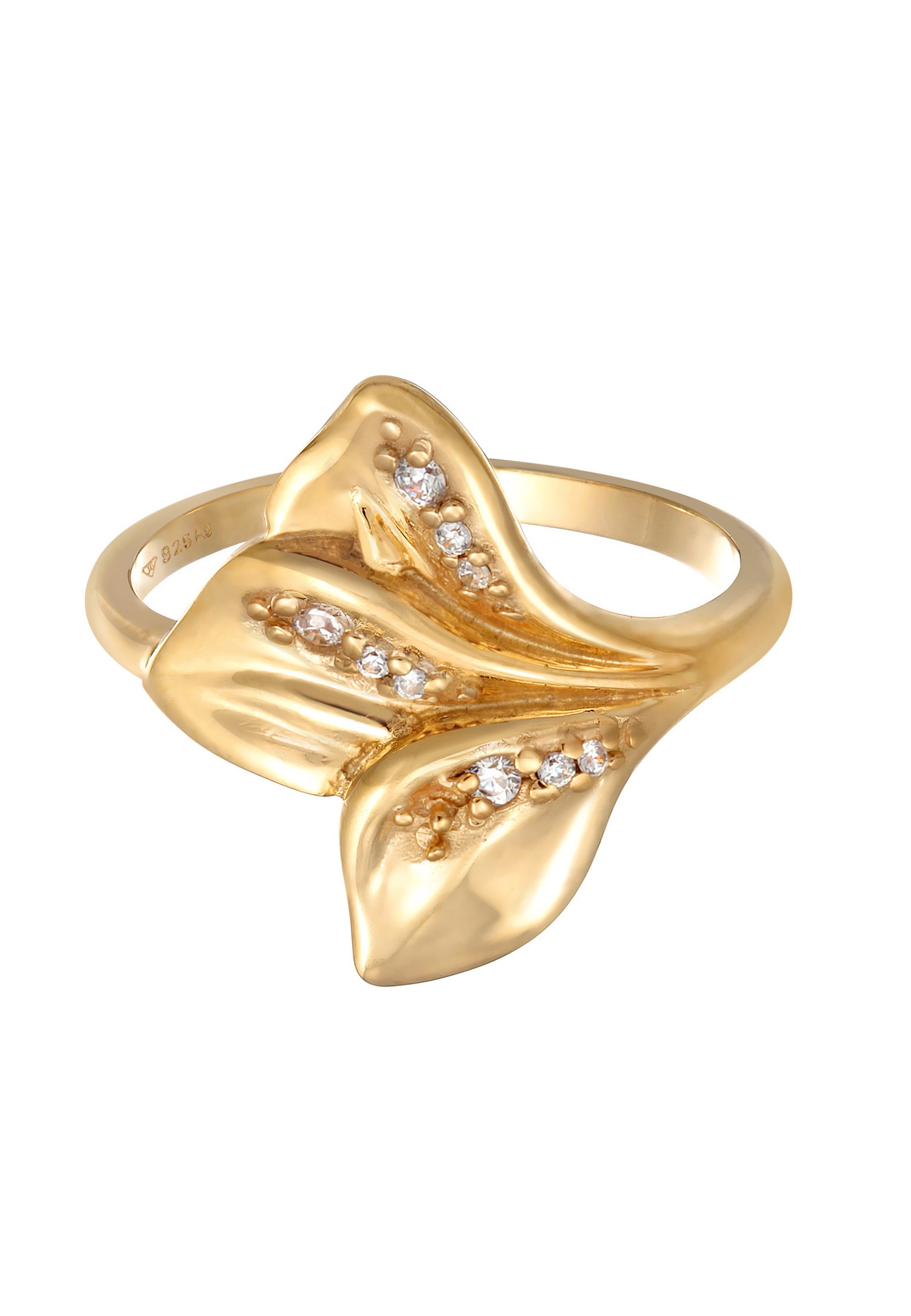 Elli Femmes Déclaration Feuilles de conception Organique avec zirconium en Argent Sterling 925 Plaqué Or