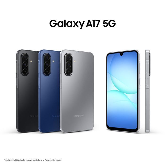 Samsung Galaxy A17 5G-smartphone, Android 15, 8 GB RAM, 256 GB opslag, grijs, 5000 mAh batterij.