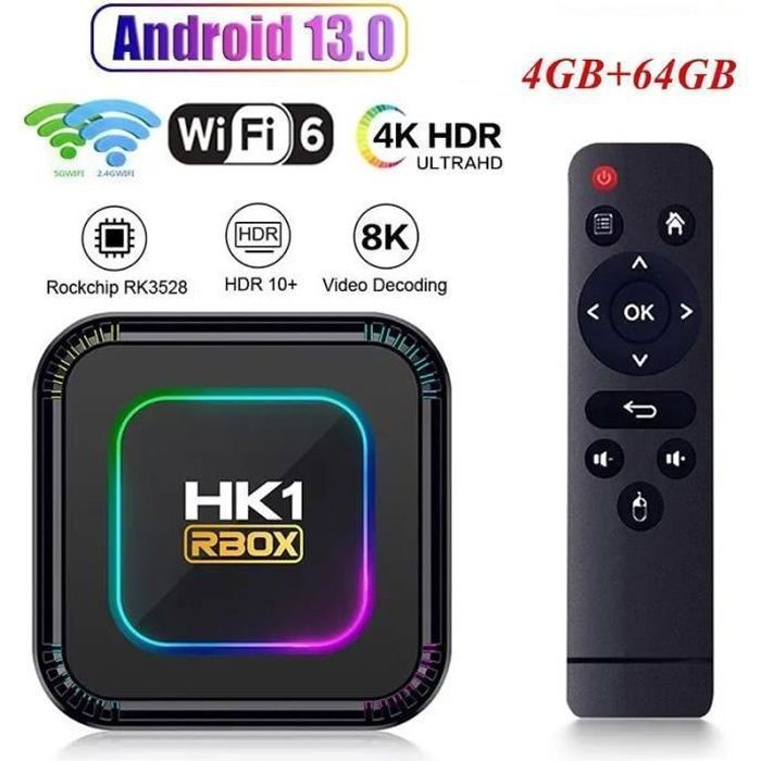 IPTV-box, Android 13 tv-box, quadcore 4GB+64GB, ondersteunt 8K Ultimate HD smart-tv, WiFi 6 BT5.0 100M multimediabox