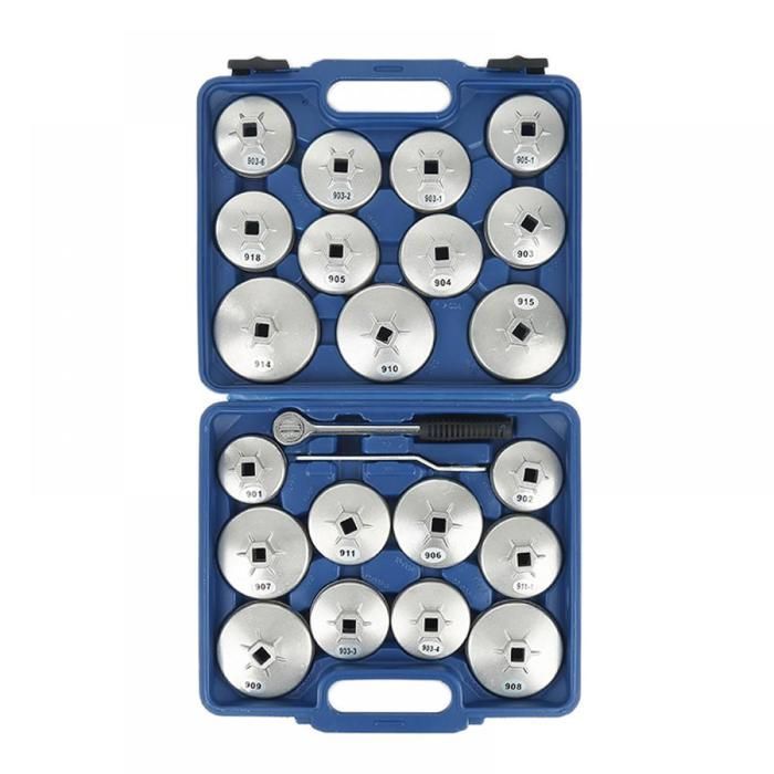 Juego de 23 llaves para filtros de aceite - ERROLVES - Plata y azul - Llave para tapa de compartimento