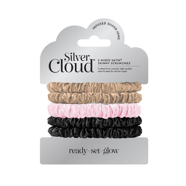 Silver Cloud 5 blandede sateng tynne scrunchies