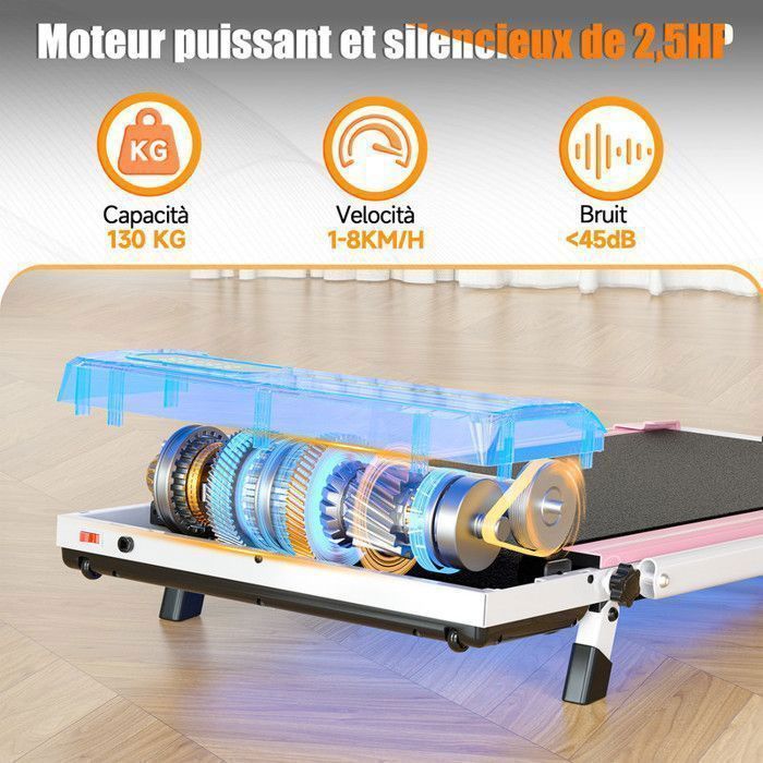 Tapis roulant pieghevole 3 in 1 con inclinazione del 5% - Tapis roulant elettrico - Velocità di camminata 1-8 km/h - Motore da 2,5 HP - con telecomando