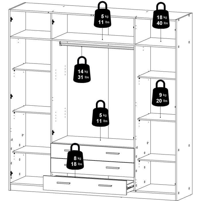 Armoire VEGA - Décor Blanc mat - 4 portes + 3 tiroirs - L 195,5 x P 49,6 x H 200,4 cm