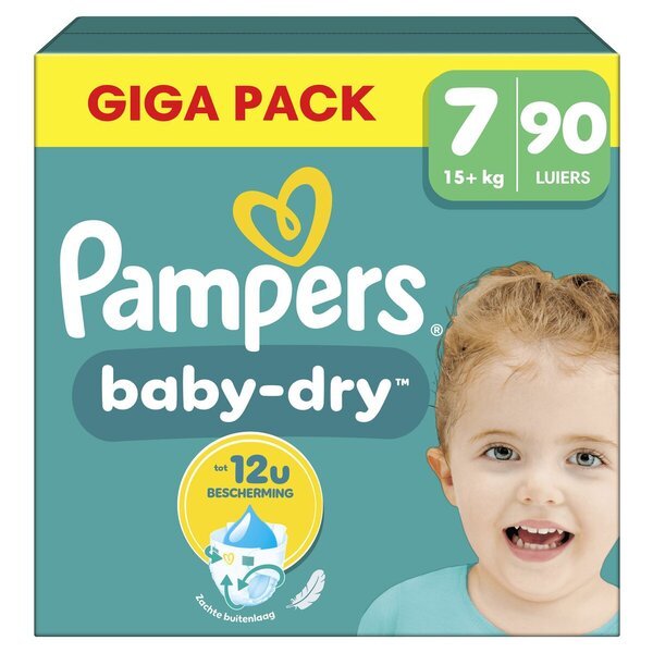 „Pampers Baby-Dry“ 7 dydžio sauskelnės<br>7 dydis (15+ kg), 90 vnt.