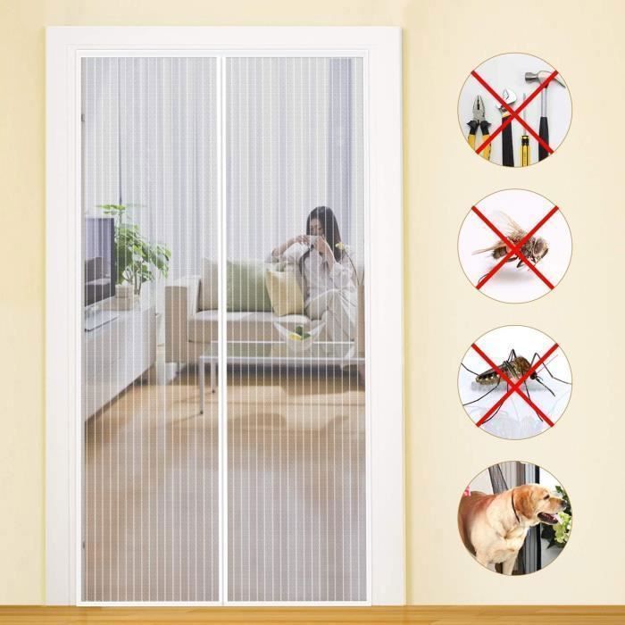 Mosquitera magnética para puerta de 110x220cm, color blanco, con cierre automático y malla ultrafina.