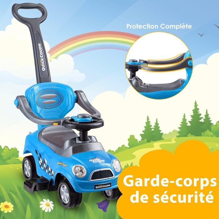 Porteur Enfant 3 en 1 DREAMADE Voiture à Pousser avec Poignée Amovibles, Volant, Klaxon, Espace de Rangement, Bleu