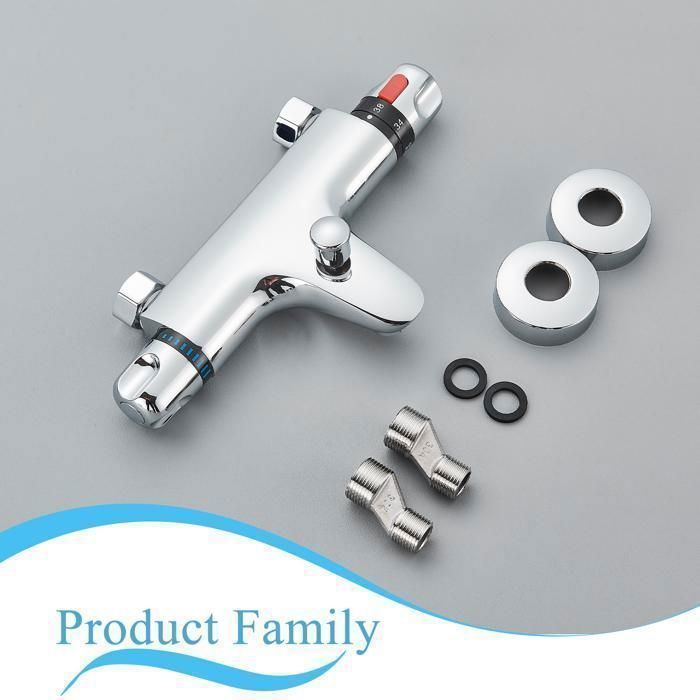 Thermostat-Badarmatur, Duscharmatur mit Temperaturregelung, Messing-Chrom-Finish