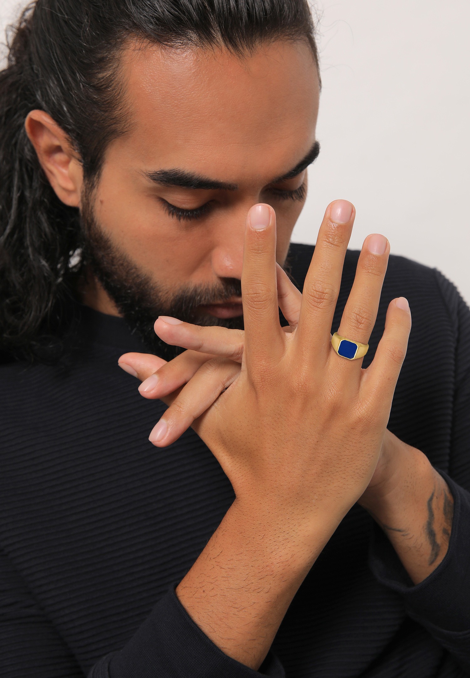 KUZZOI Bague Signet Homme Bleu Basique Solide avec Email en Argent Sterling 925