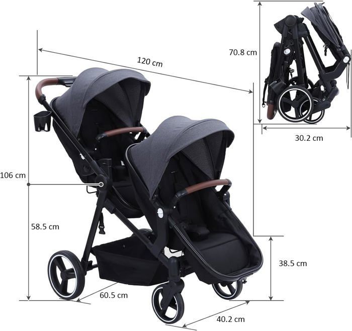 Cochecito doble ligero, carrito de viaje plegable, cochecito tándem compacto con asientos reversibles, capazo para bebé, para bebés de 0 a 36 meses.
