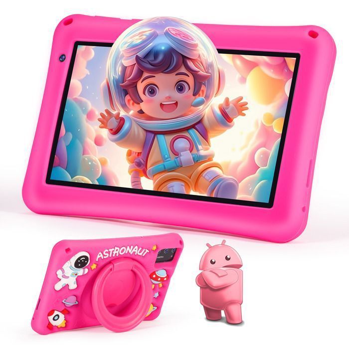 Tableta infantil de 7 pulgadas, Android 13, 8 GB de RAM, 64 GB de ROM, procesador Octa-Core, batería de 5800 mAh, control parental, con funda a prueba de niños - Rosa