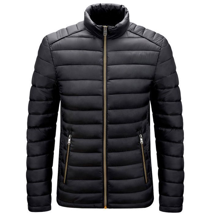 Funmoon Men's Down Jacket - Black - Slim Fit - Zip Closure - Cotton