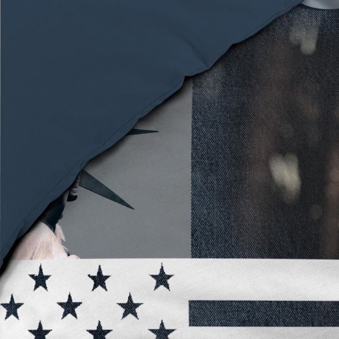 Housse de couette 240x220 cm 100% coton 42 fils Brooklyn bleu + 2 taies 63x63 - Douceur d'Intérieur