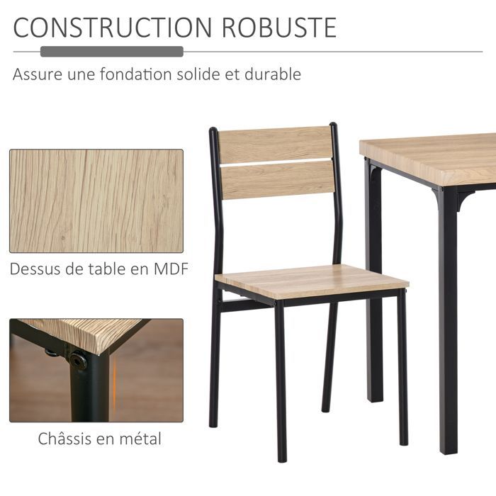 HOMCOM - ensemble table à manger et chaises - MDF - 60x60x76cm - Noir, Bois de chêne clair