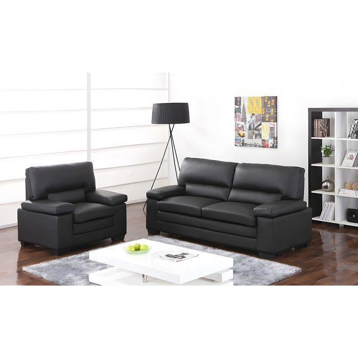 Canapé 3 places et un fauteuil en cuir de buffle MIMAS - Noir