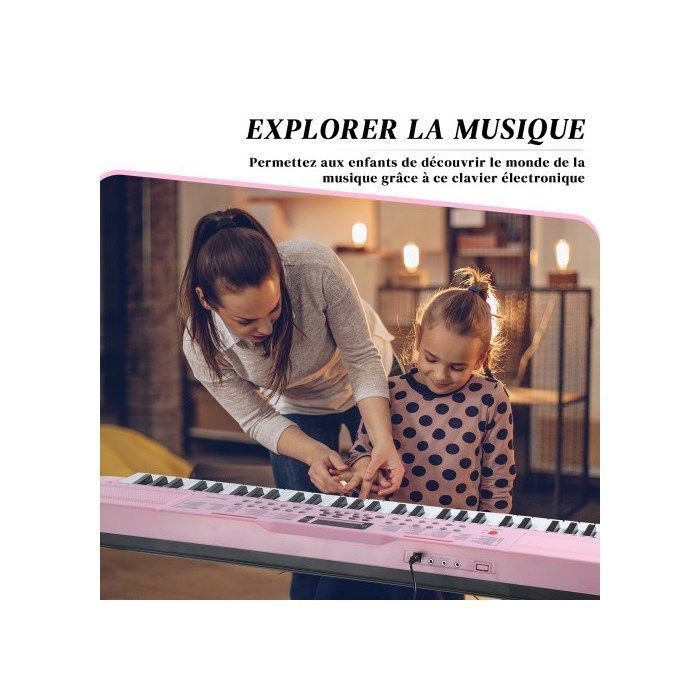Teclado de piano de 61 teclas con soporte y banqueta, 200 timbres, 200 ritmos, 60 canciones de demostración - Rosa + Negro