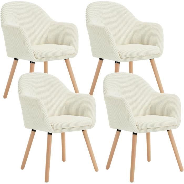 WOLTU Chaise de Salle à Manger Lot de 4, Chaise de Cuisine Ergonomique en Velours Côtelé, Pieds en Bois Massif, Beige W0ATT0207-4