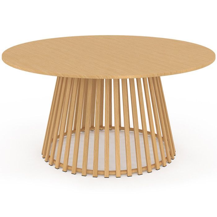 De ronde tuintafel SOLAL, uitschuifbaar van 160 tot 200 cm, biedt plaats aan 6 tot 10 personen en heeft metalen lattenpoten met een houtnerfstructuur.