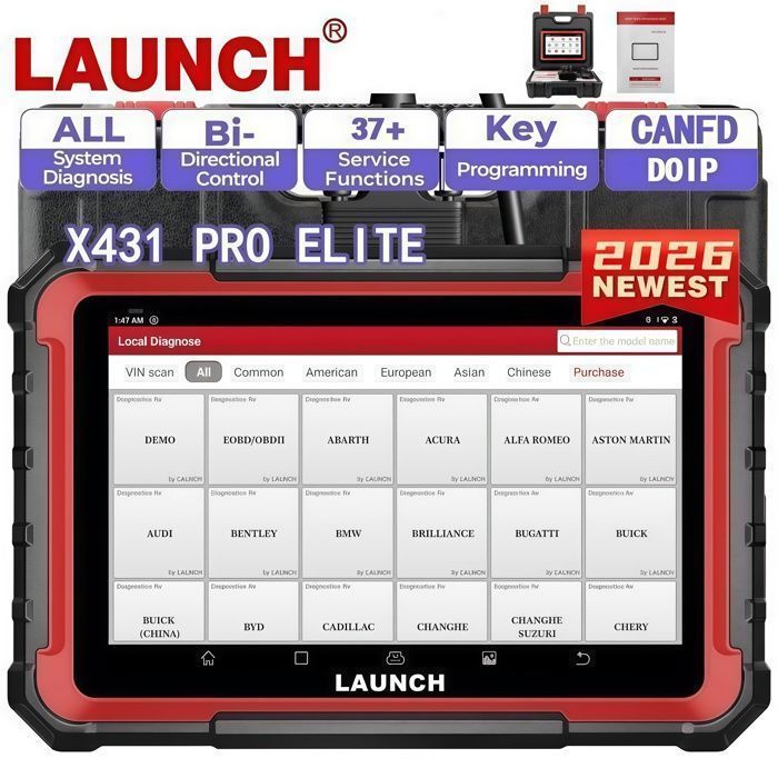 Ferramenta de diagnóstico automotivo LAUNCH X431 PRO Elite 2026 com CANFD DOIP, codificação bidirecional de ECU e scanner de diagnóstico OBD2.
