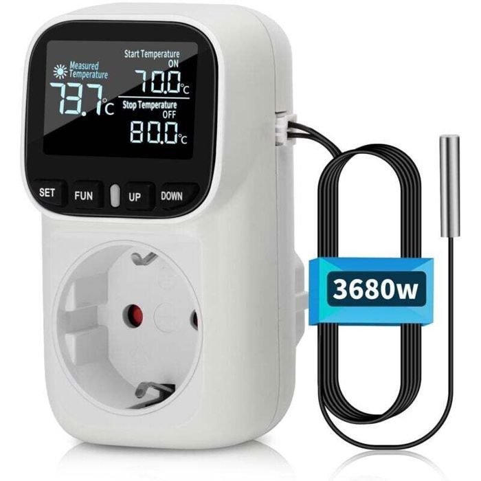 Régulateur de température numérique 230V avec sonde Chauffage Refroidissement Commutateur de température Thermostat Prise pour
