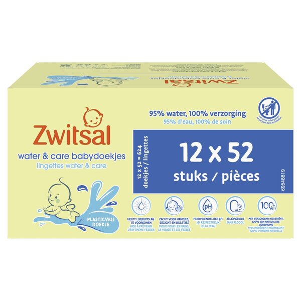 Μωρομάντηλα Zwitsal Water & Care<br>12 x 52 τεμάχια