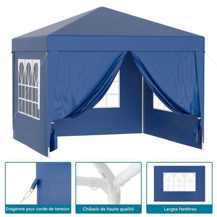 Pabellón Wiltec de 3 x 3 m en azul con protección UV 50+, cenador de jardín con laterales desmontables, carpa para fiestas con ventanas para
