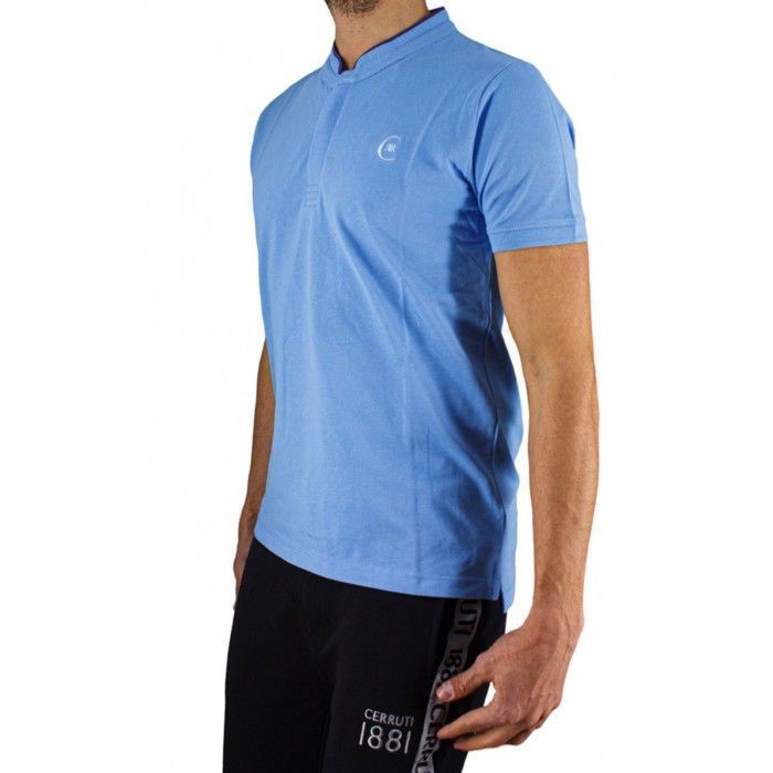 Cerruti 1881 Men's Short-Sleeve Mandarin Collar Polo Shirt, New Firenza Royal Blue