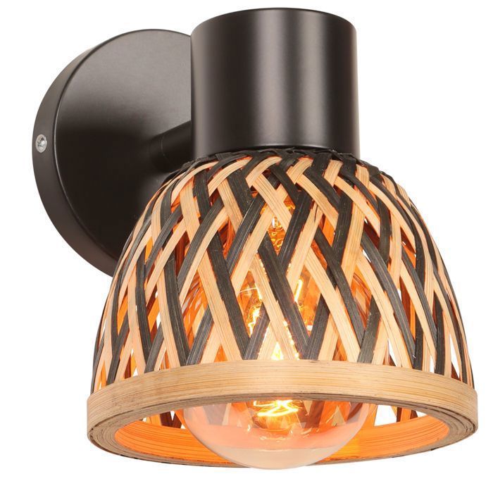 iDEGU Applique Murale Intérieur Industriel,Lampe Murale Vintage en Bambou et Métal Design Cage Luminaire Réglable pour Couloir