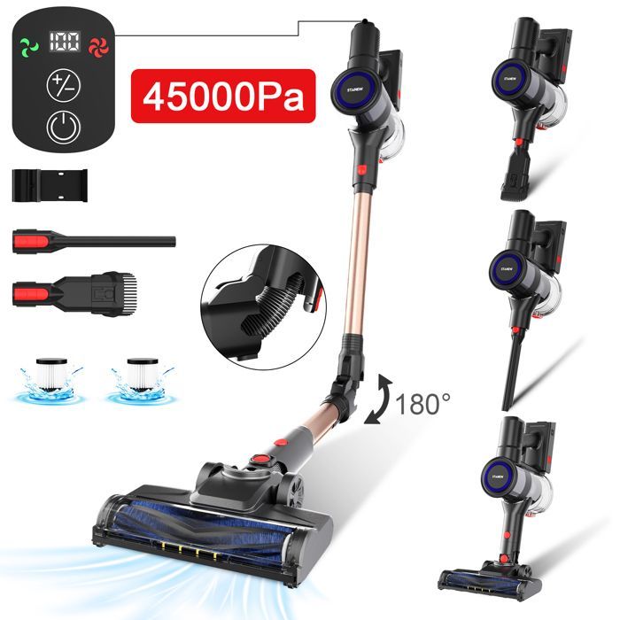 Aspiradora de mano STANOW - 45000Pa/550W - Plegable 180° - 40 min de autonomía - Cepillo antienredos