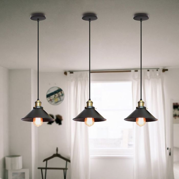 UNI LUSTRE - SUSPENSION  Luminaire Abat-jour Métal Lampe Suspension E27 22cm Noir