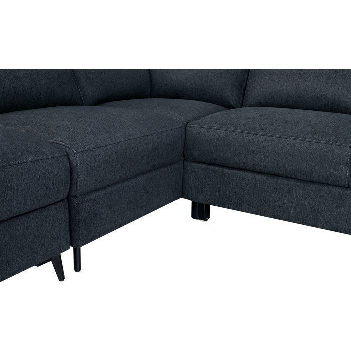 Canapé d'angle convertible - 5 places - NINA - Tissu Noir - Coffre - 255 x 208 x 73 cm