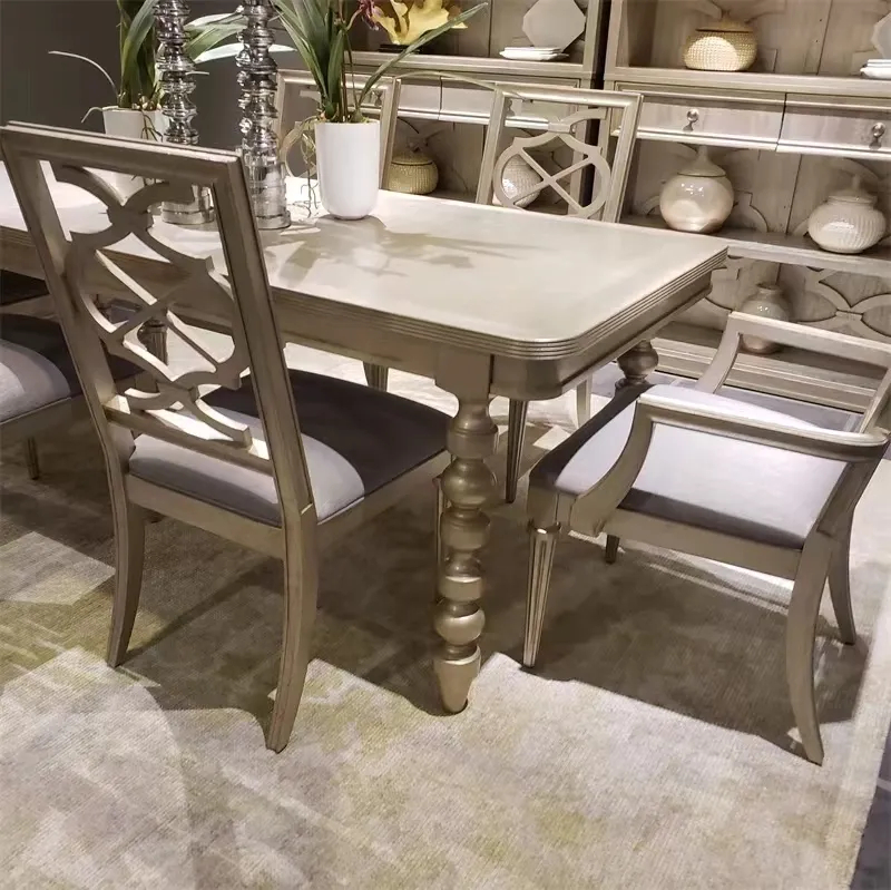Esstisch aus Massivholz, heller Luxus, champagnerfarben, kleine Essgruppe mit passendem Tisch und Stuhl, rechteckiger Esstisch · Esstisch 140*80*76 cm