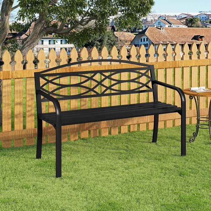 WOLTU tuinbank, metalen buitenbank, weerbestendig, met rugleuning en armleuningen, 127,5x59,5x83cm, zwart