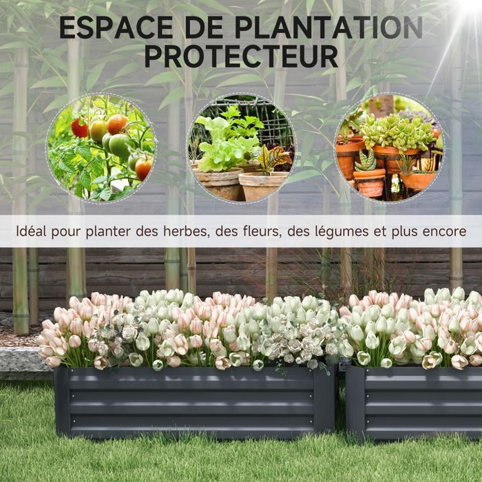 Durable Corrugated Steel Raised Garden Beds Grey 2pcs 100x50x30cm |