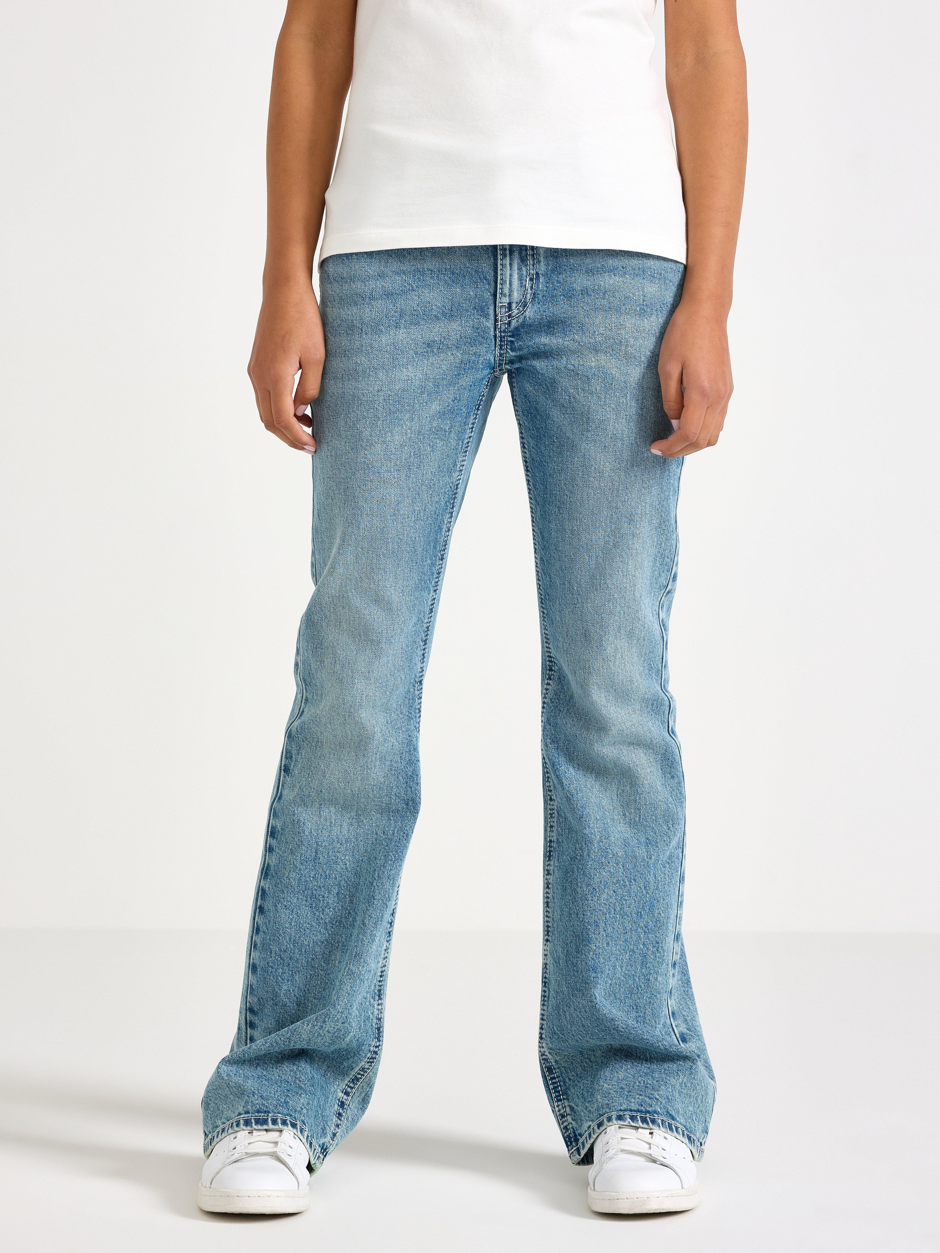 Blugi FREJA cu croială evazată și broderie Denim