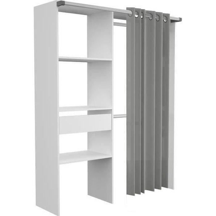 Cabina armadio ARTIC - L143,5 x P48 x H181,9 cm - Tenda bianca e grigia - Prodotta in Francia