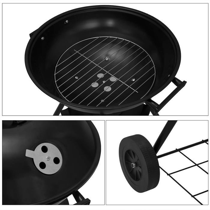 Barbecue a carbone WOLTU, griglia con ruote, 44x73 cm, per giardino o campeggio, nero