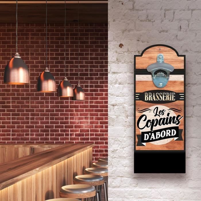 Abrebotellas de pared - Brasserie les Copains d'abord - Madera - 30x12x6cm - Recolector de tapones de botella