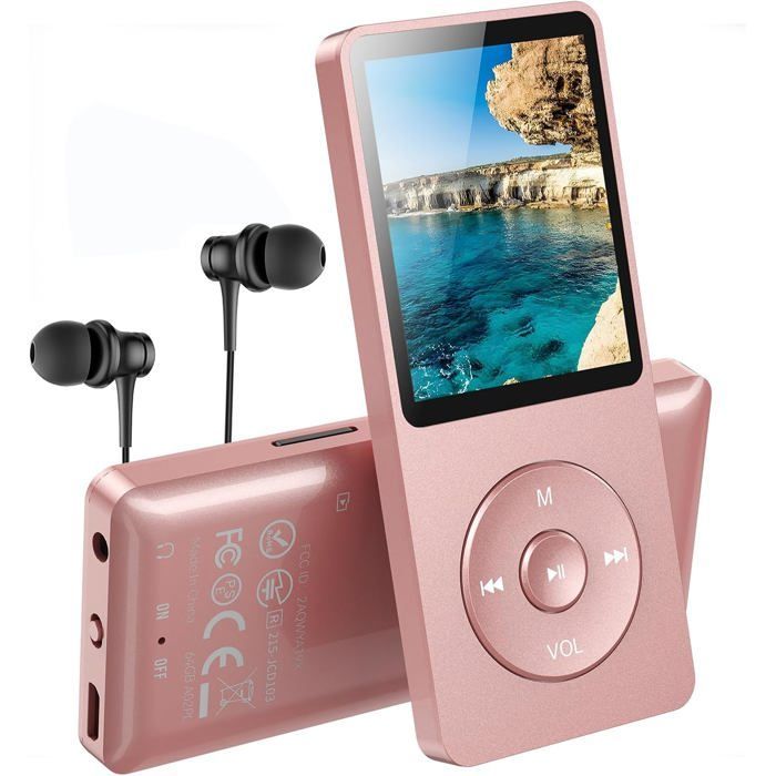Lecteur MP3 avec Longue Autonomie, MP3 16Go Musique HiFi sans Perte Baladeur Multifunctions Radio, Supporte Carte Micro Sd 64Go