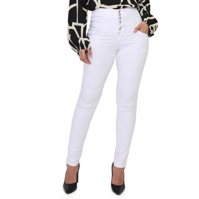 Pantalones vaqueros ajustados - LA MODEUSE - Cintura muy alta - 5 bolsillos - Cierre de cremallera - Largo 75 cm