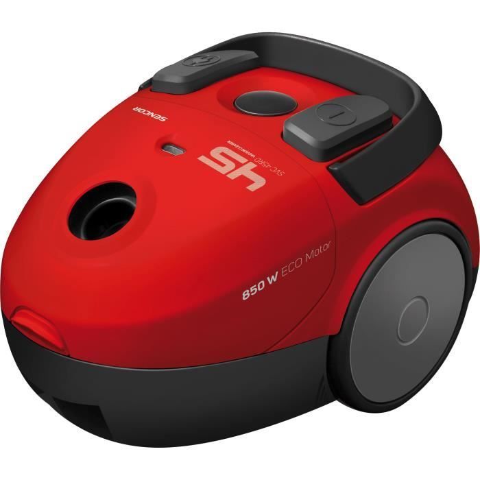 Aspirador de pó cilíndrico com saco - SENCOR - SVC 45RD-EUE3 - Motor ECO 850W - 79 dBA - 1,5L - Vermelho
