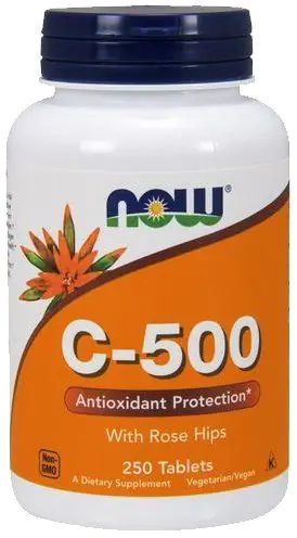 Now Foods Vitamin C-500 with Rose Hips, Suplement diety z witaminą C, Tabletki