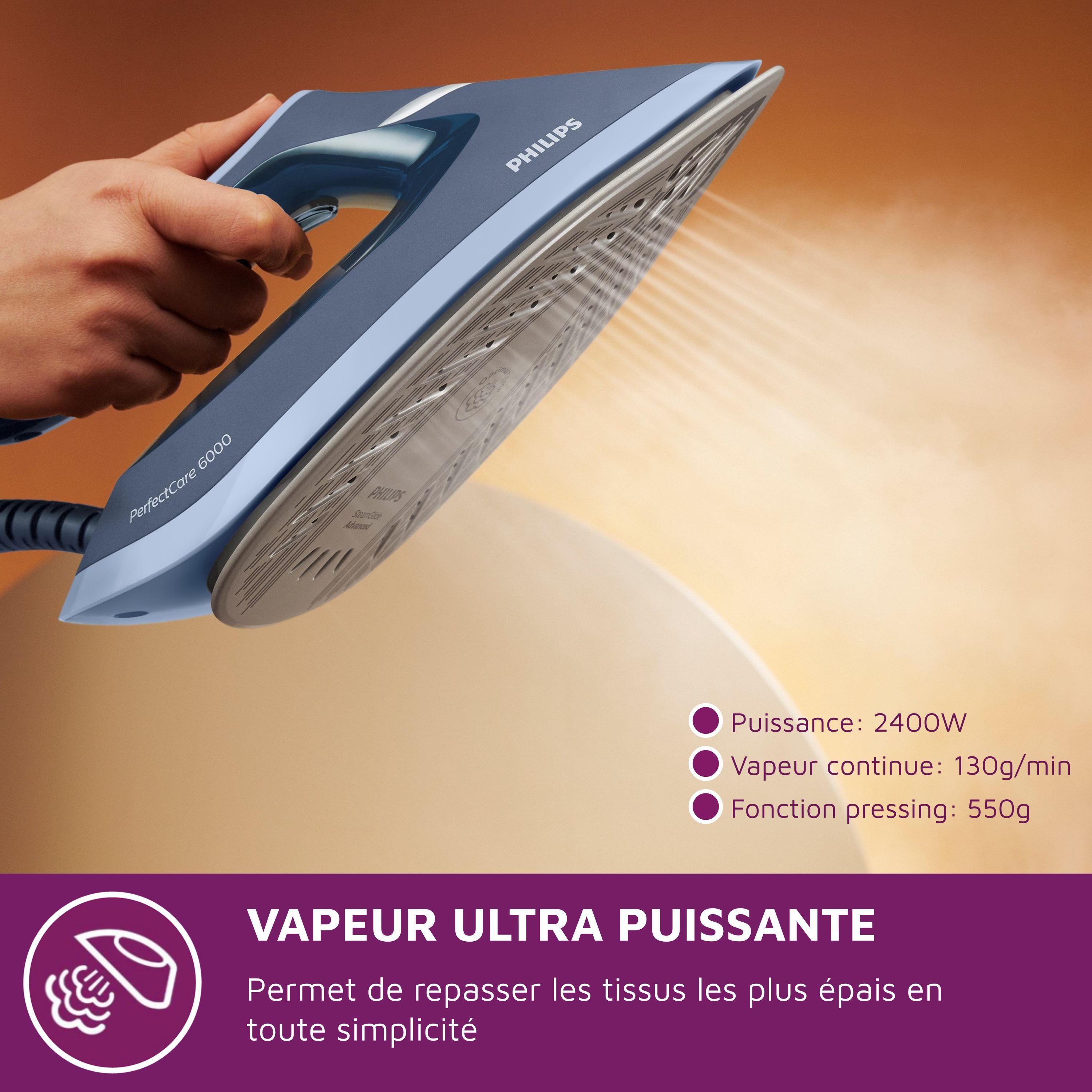 Steam Generator Iron - PHILIPS - PSG6042/20 - PerfectCare Compact Series 6000 - 8 bar - 1.8L - Blue
