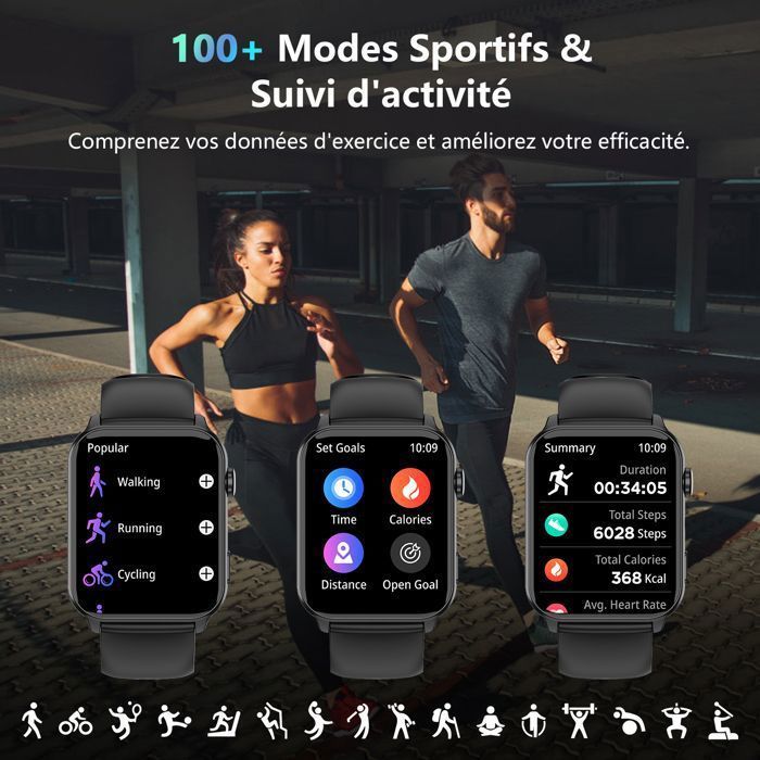 Blackview R30MAX Montre Connectée Femme Homme Ado Appel Bluetooth Assistant Vocal Fonction Féminine Sommeil SpO2 Smartwatch-Noir