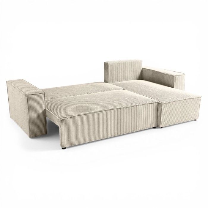 LISA Eckschlafsofa mit umkehrbarem Stauraum in beigefarbenem Cord
