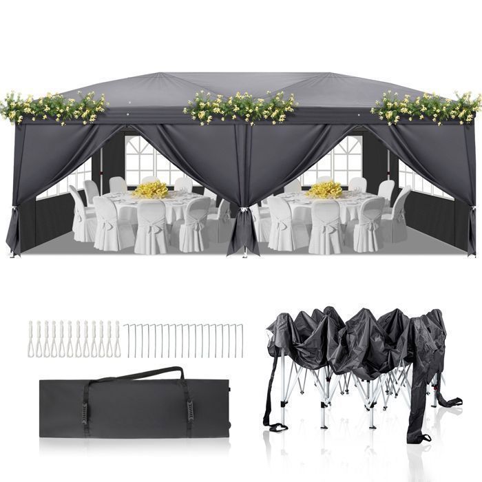 3x6m Waterproof and Stable Folding Gazebo, Outdoor Garden Gazebo with UV Protection, Carry Bag - Grey
