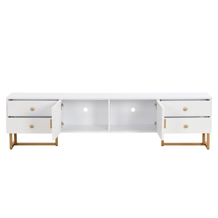 Mobile porta TV da 175 cm - moderno - gambe e finiture dorate - 4 cassetti + 2 ante - truciolato - bianco